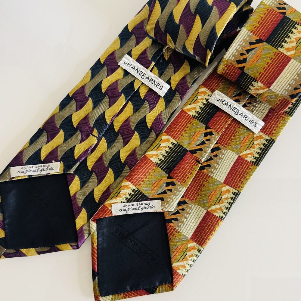 Vintage Jhane Barnes Tie Lot Mens Silk Geometric Wave Abstract mens 90s formal - Picture 4 of 10